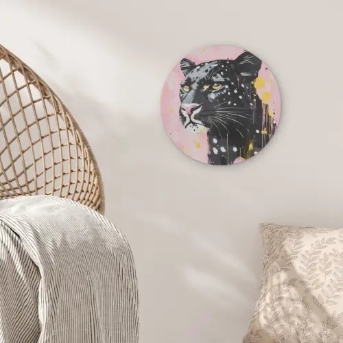 Zwart - Panter - Roze - Abstract Akoestische PET Vilt - Rond klein -sfeer4