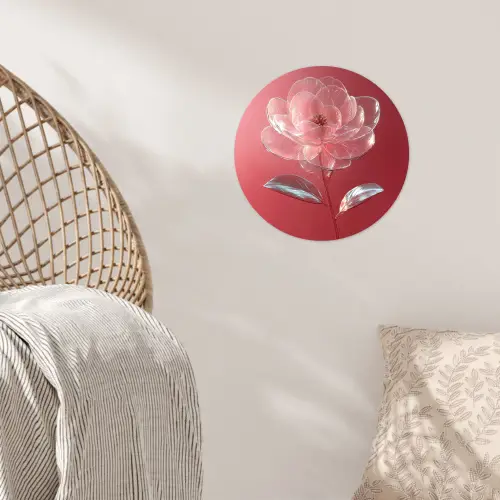 Sierlijk - Bloem - Roze - Glazen Wandcirkel behangsticker klein -sfeer4