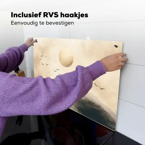 Landschap - Japandi - vogel Inductie beschemer met haakjes klein -ky-ophangen-nl