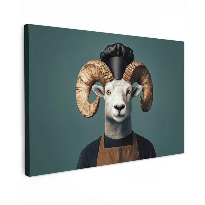 Geit - Hoorns - Kokskleding Tuinposter op houten frame 2 cm dik klein -3d