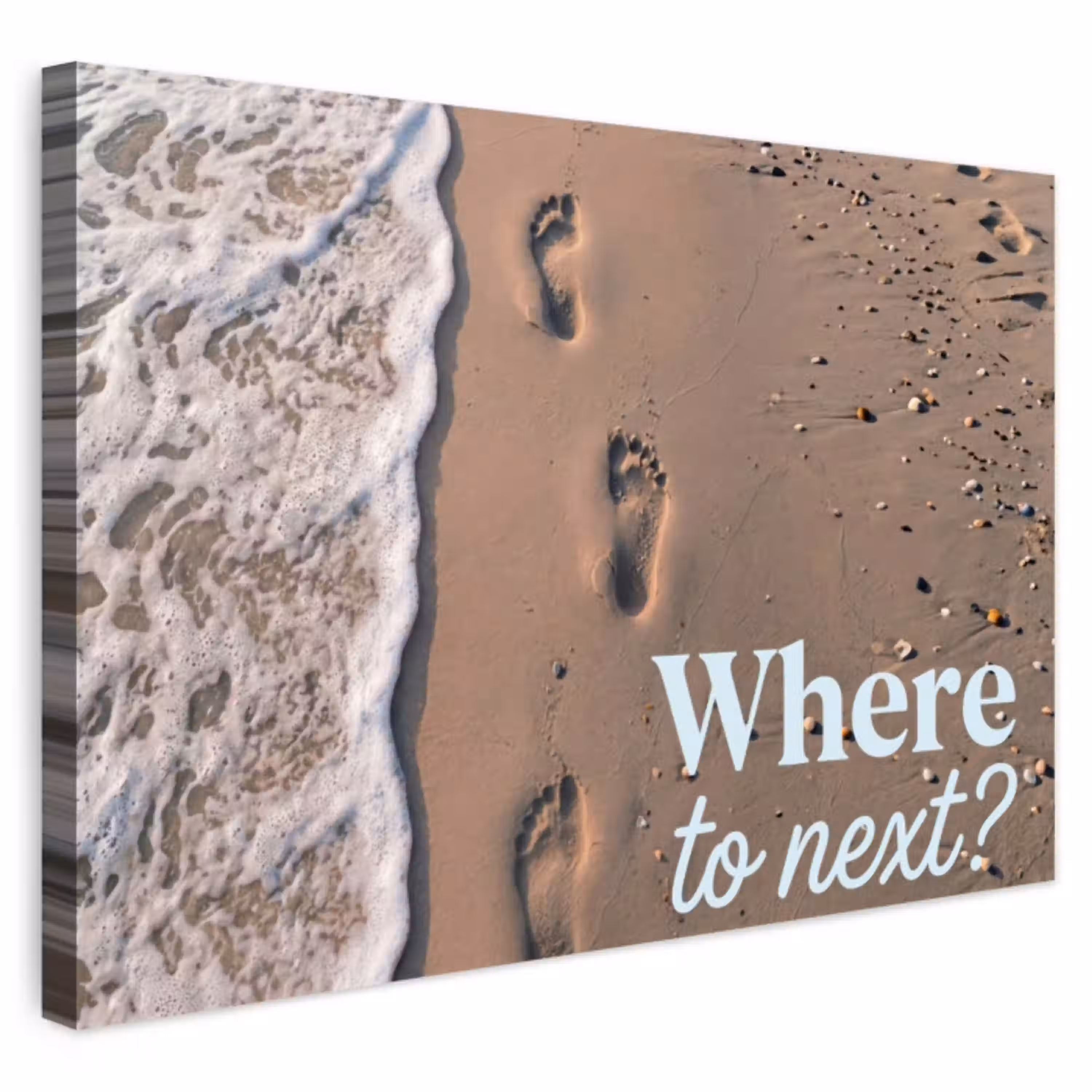 Where to next - Strand - Voetstappen Tuinposter op houten frame 2 cm dik klein -3d