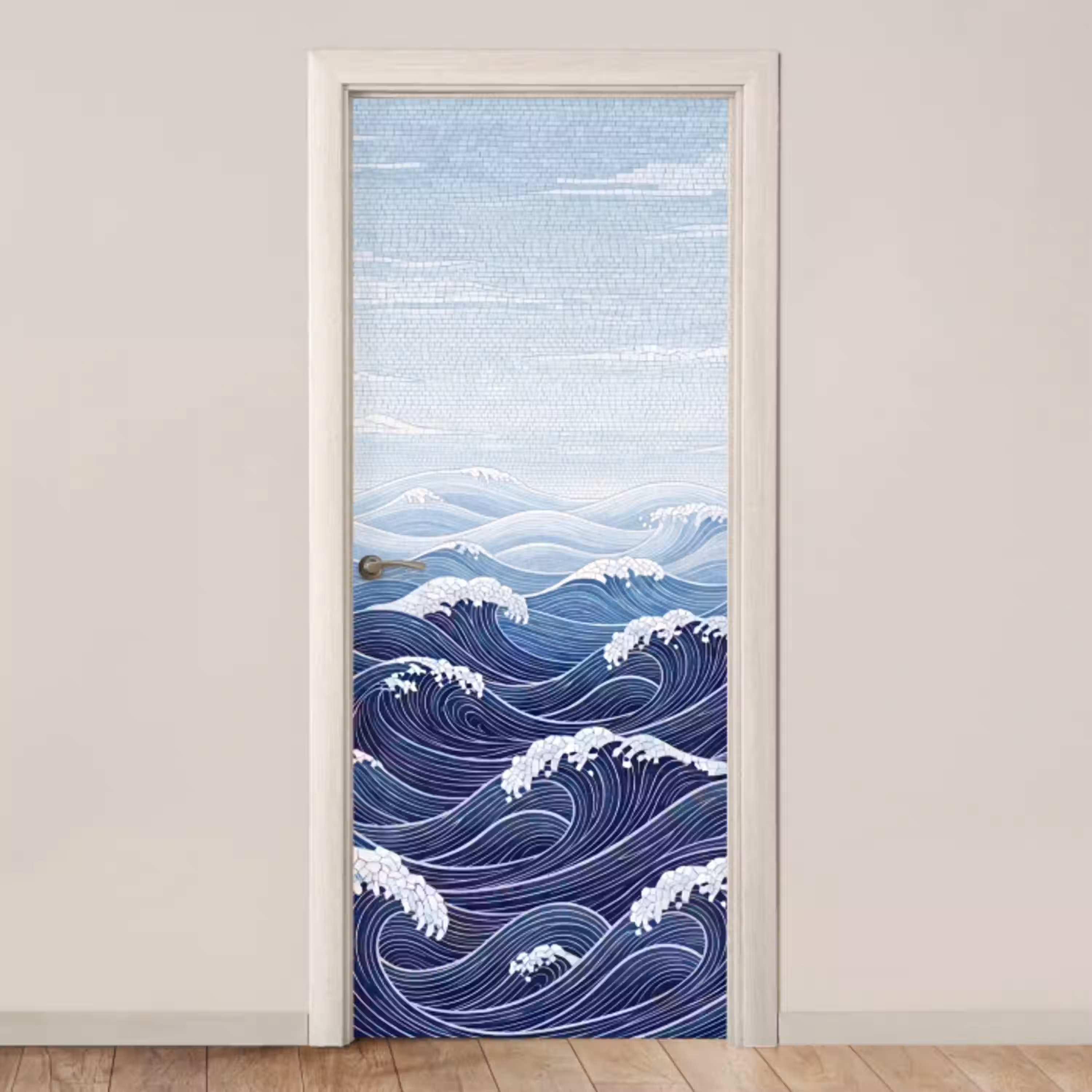 Water - Mozaïek - Landschap - Modern - Blauw deurposter klein -3d_beige