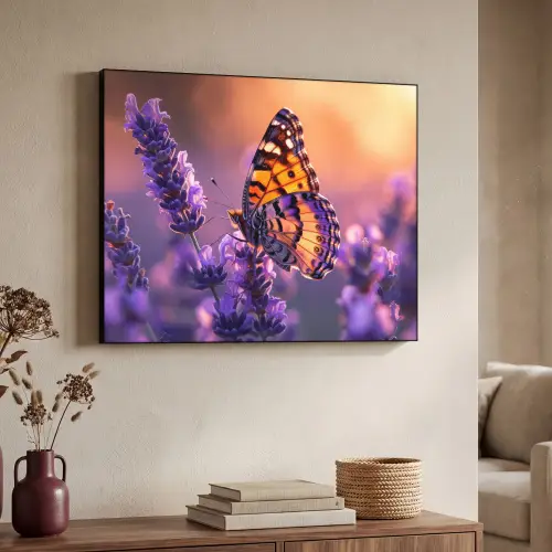 Bloemen - Vlinder - Lavendel - Bloem - Natuur Textielframe - compleet frame klein -sfeer3