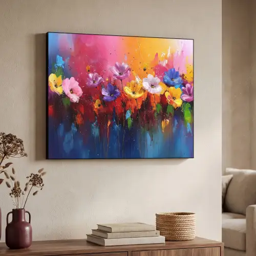 Fantasiebloemen - Verf - Speels Textielframe - compleet frame klein -sfeer3
