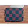 Schaakbord print - Blauw - Rood - Blokjes laptophoes neopreen klein -tafel