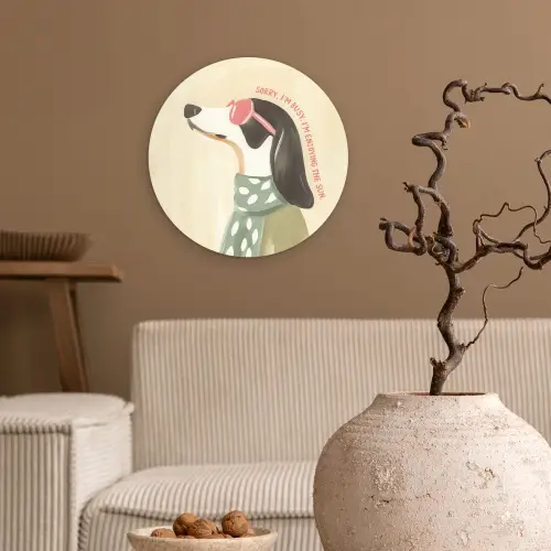 Quote - Hond - Zonnebril Wandcirkel kunststof plaat 5mm dik klein -sfeer1
