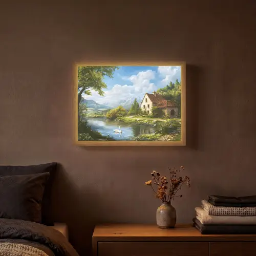 Zwaan - Bomen - Rust Light Box met batterij (Wandlamp) middel -sfeer4