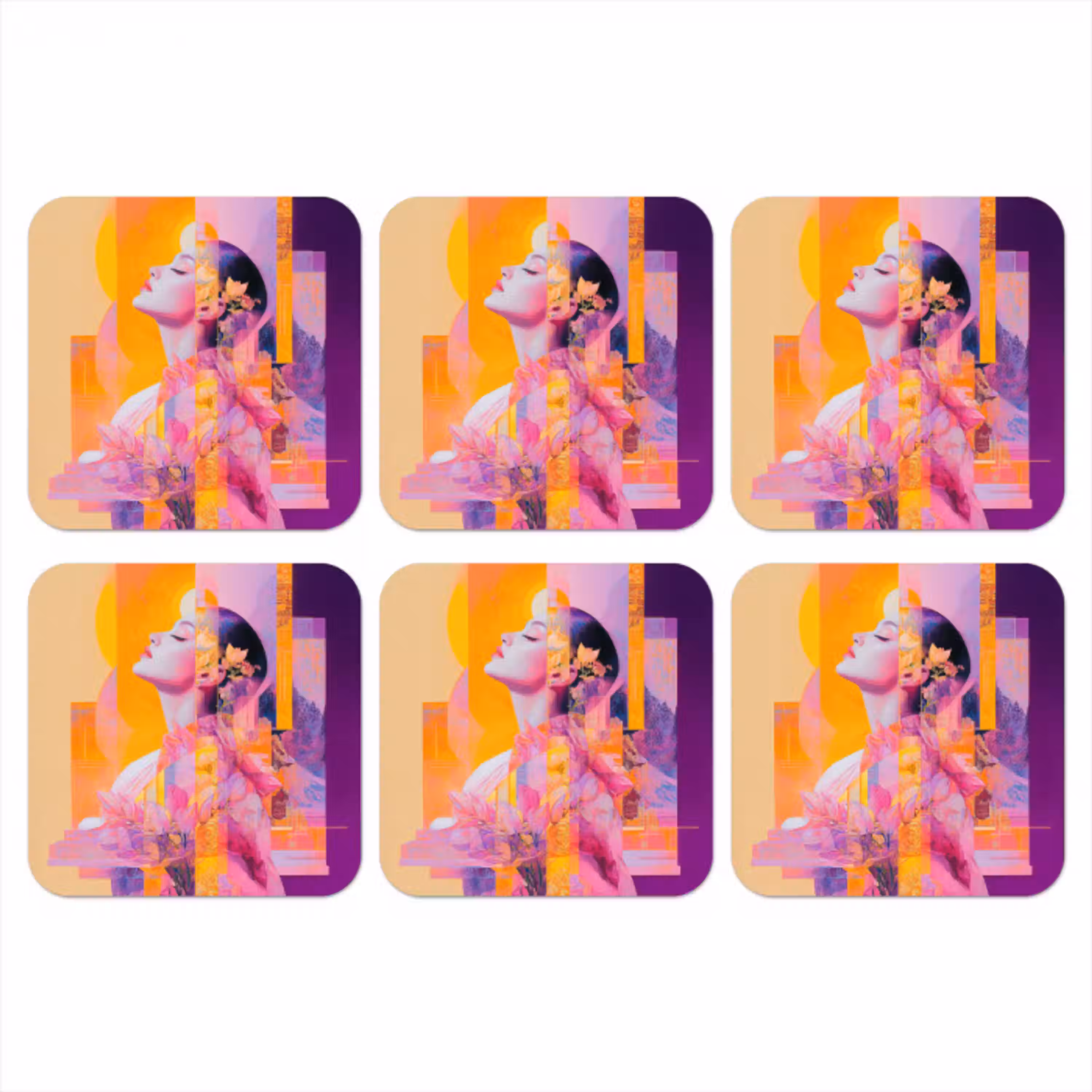 Abstract - Portret - Vrouw - Kleurrijk onderzetter kurk middel -3d