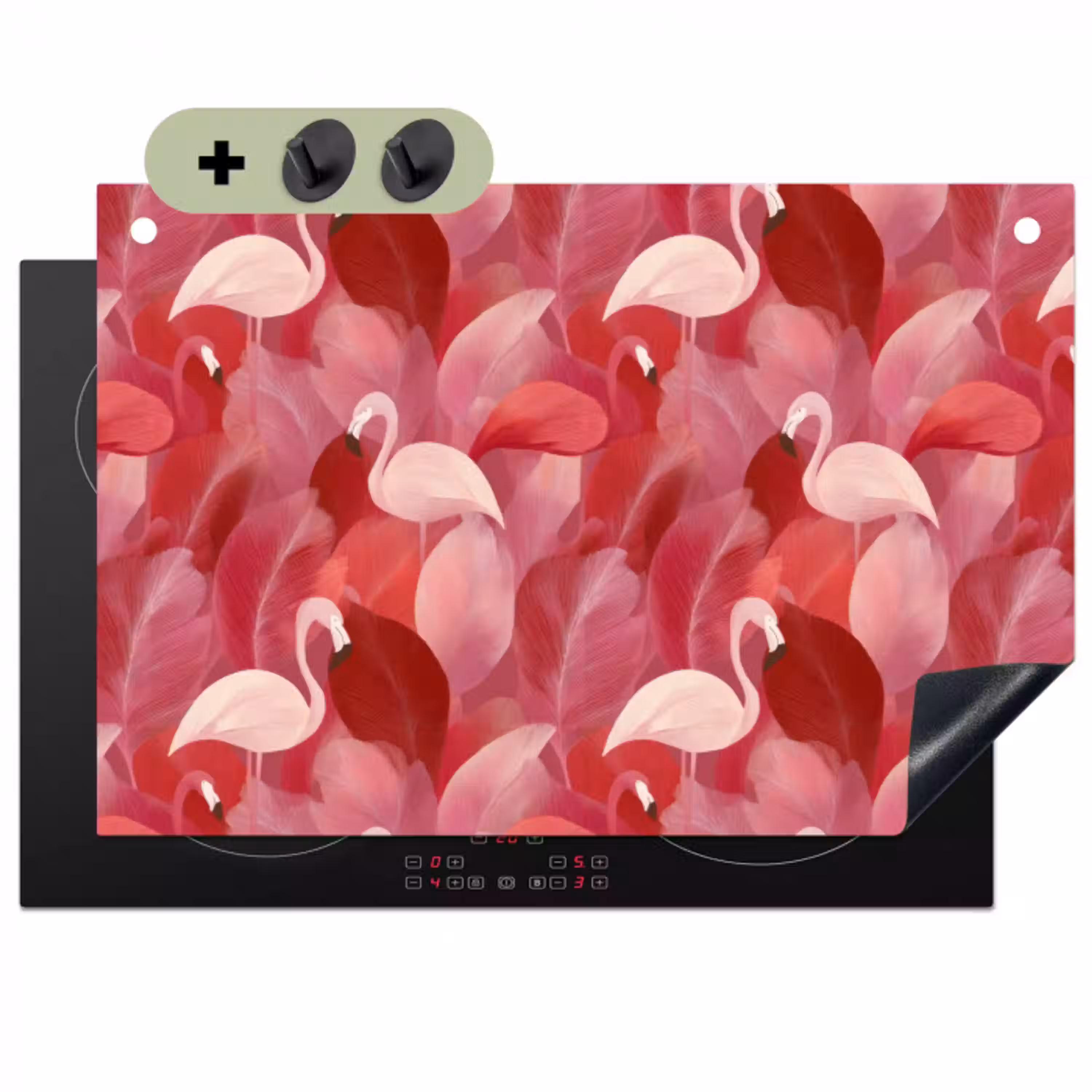 Flamingo - Botanisch - Elegant - Roze - Rood Inductie beschemer met haakjes klein 777 -3d