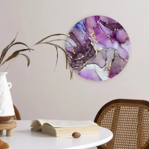 Marmer - Roze - Paars - Gold Wandcirkel kunststof plaat 5mm dik klein -sfeer4