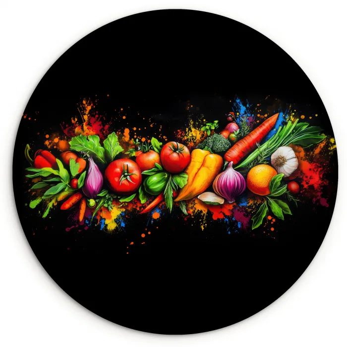 Groente - Eten - Kruiden - Graffiti - Koken Wandcirkel kunststof plaat 5mm dik klein -3d