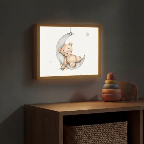 Beer - Maan - Sterren - Kinderen Light Box met batterij (Wandlamp kind) middel -sfeer5_kind