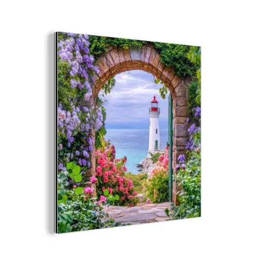 Doorkijk - Vuurtoren - Bloemen - Uitzicht aluminium wit klein -3d