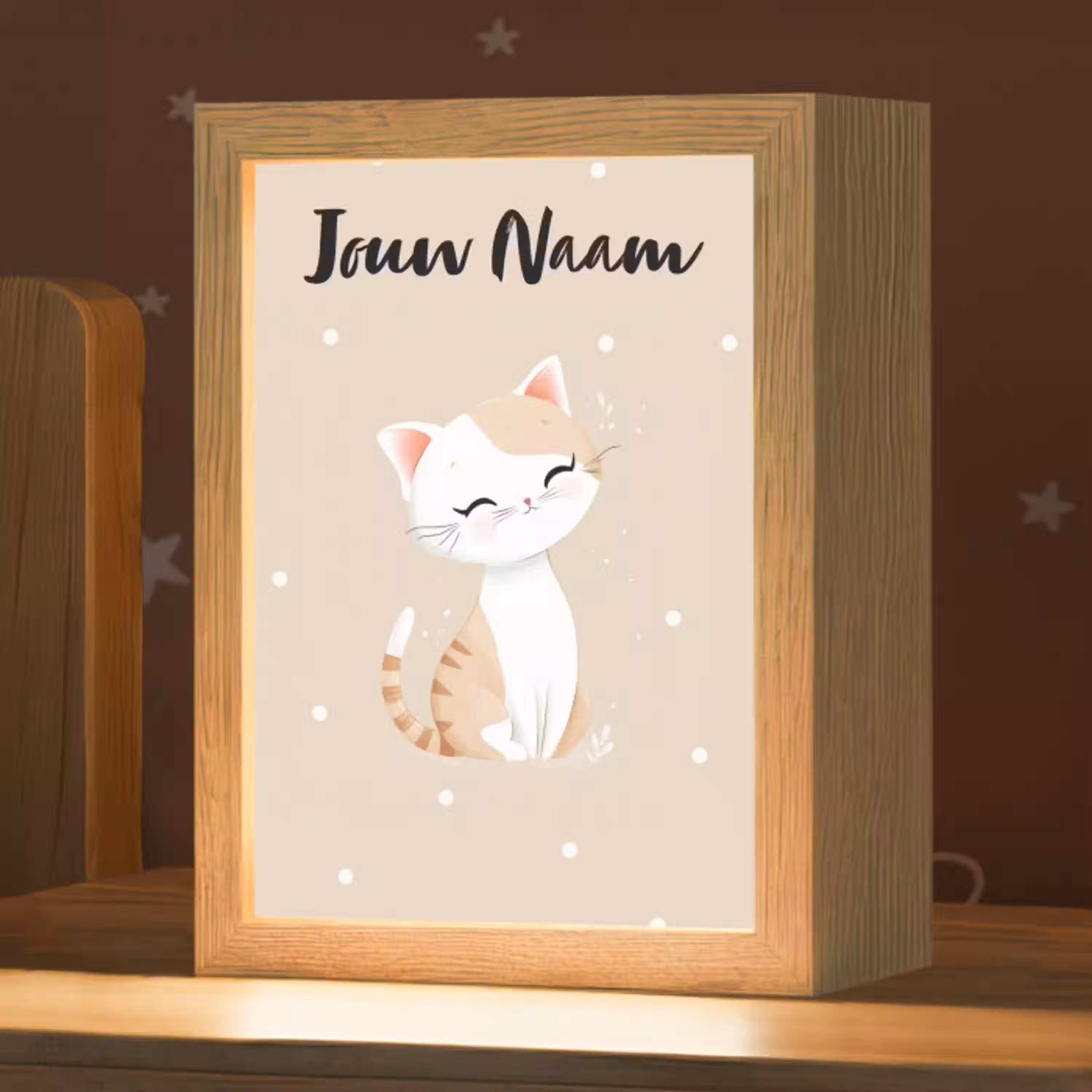 Kat - Kitten - Beige - Stippen Light Box met kabel (Kinderlampje) klein -zzz_3d_website