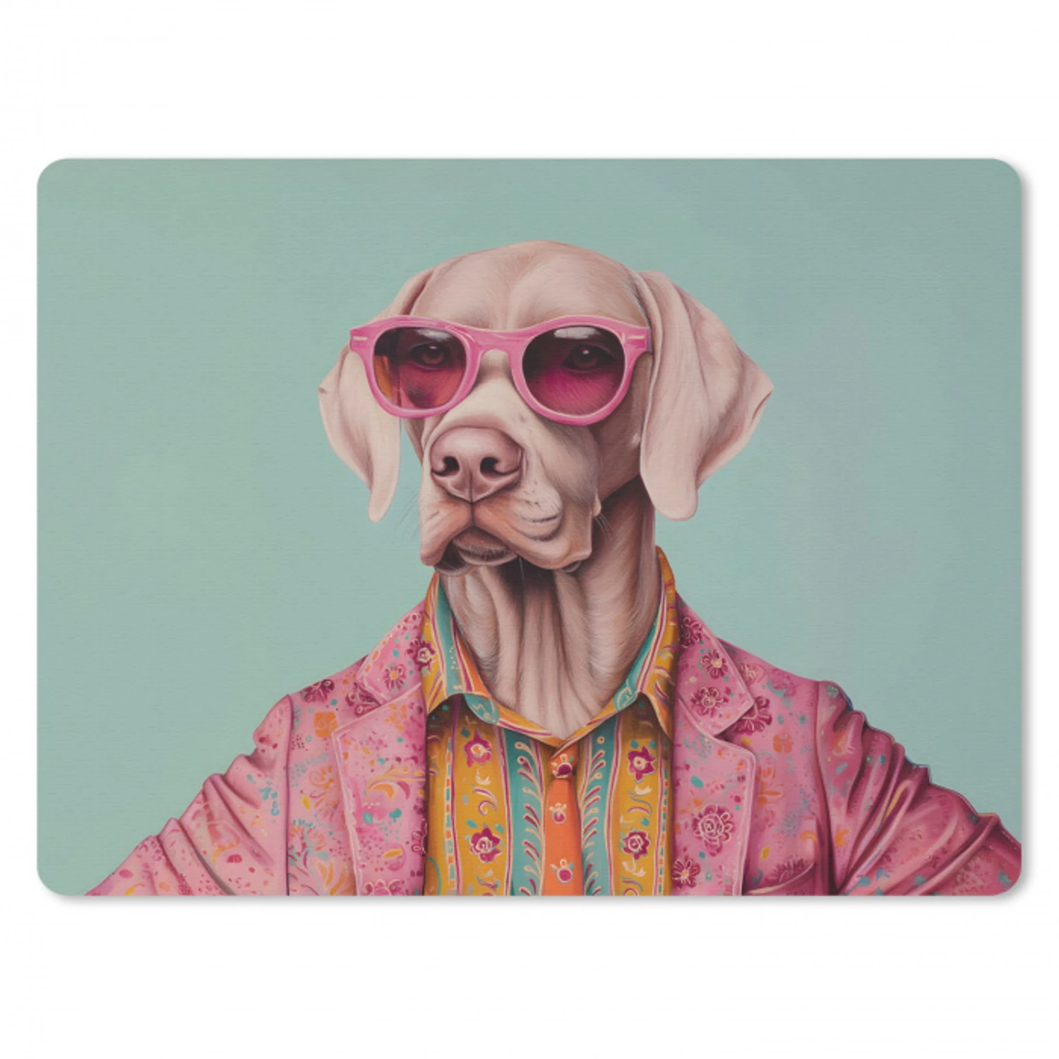 Hond - Overhemd - Bloemen - Bril muismat rubber klein -3d