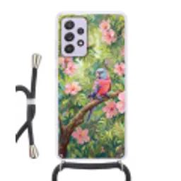 Papagaai - Hibiscusbloemen - Kleurrijk Hoesje Samsung Galaxy A52 5G met koord klein -3d