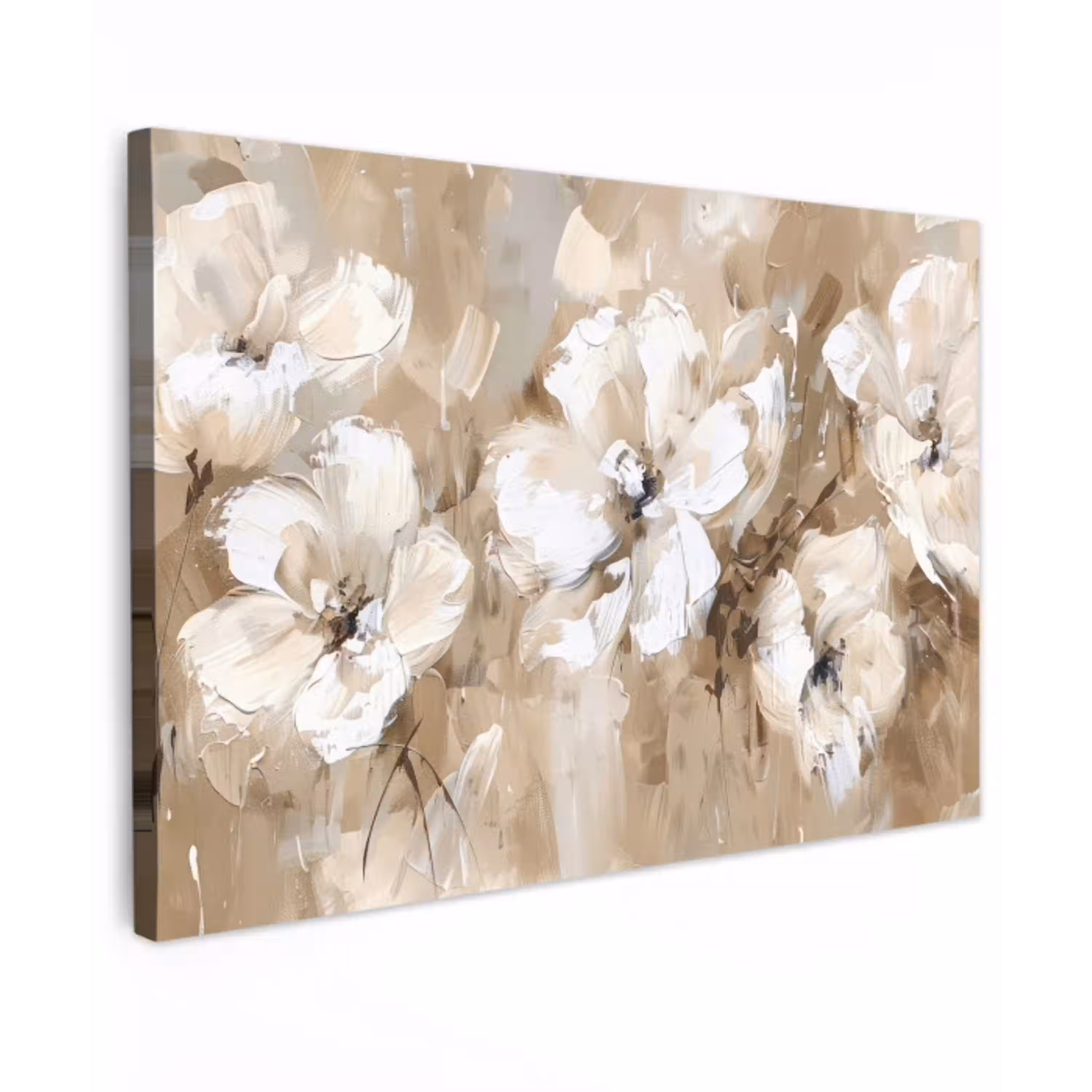 Bloemen - Waterverf - Beige - Kunst canvas 2cm klein -z3d