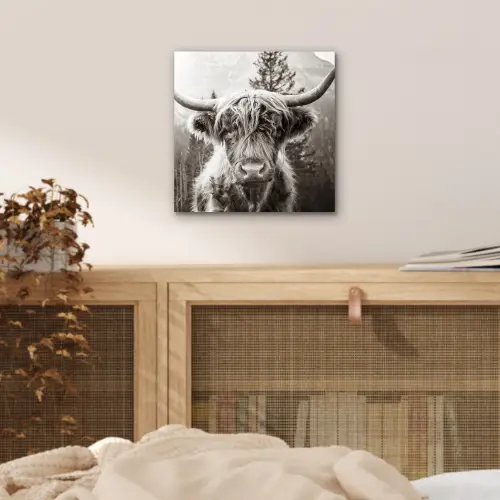 Schotse hooglander - Koe - Dieren - Zwart - Wit aluminium wit klein -sfeer3