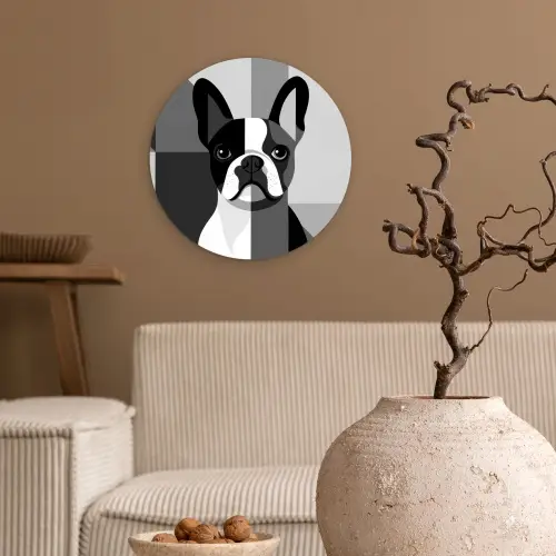 Buldog - Zwart - Abstract - Vlakken Wandcirkel kunststof plaat 5mm dik klein -sfeer1