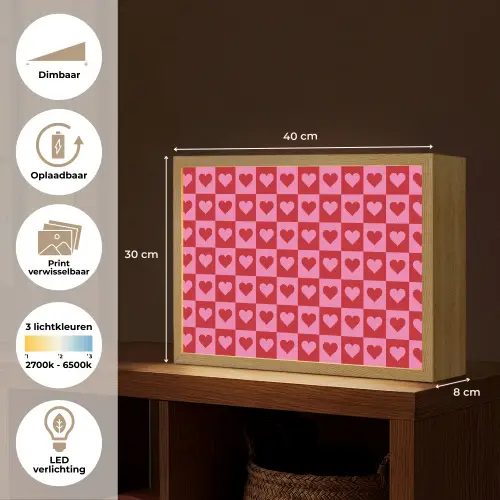Rood - Roze - Schaakbord - Valentijn Light Box met batterij (Wandlamp) middel -USP_websiteoverzichtNL