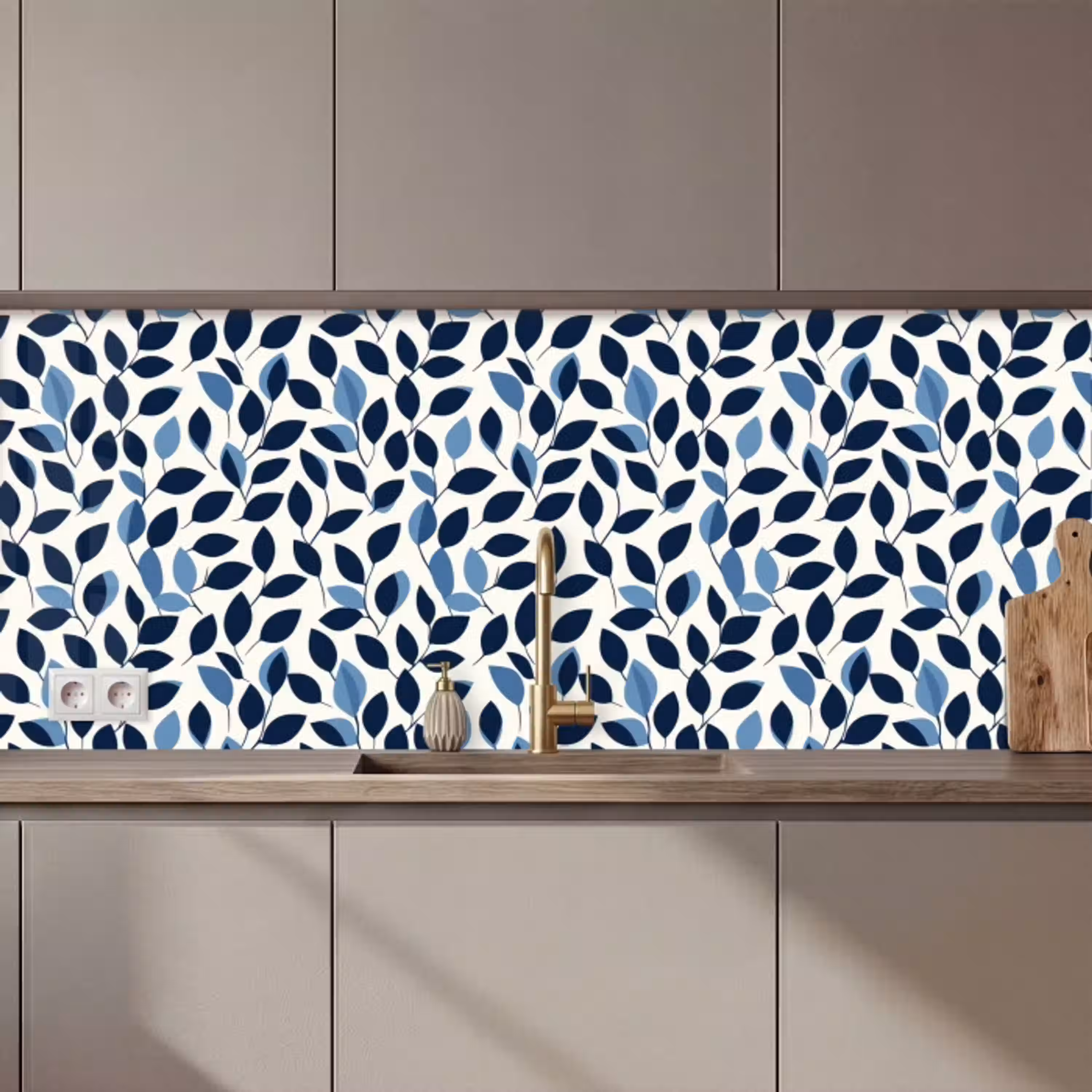 Grafisch - Bladmotief - Diepblauw keuken achterwand 2 middel 871 zz_3dshopping