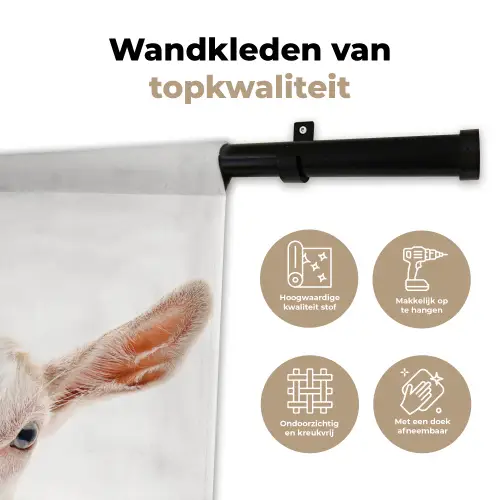 Geit - Portret - Jongen - Meisjes - Kids - Wit Wandkleed katoen klein -sfeer2