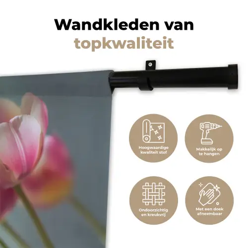 Tulpen - Roze - Stelen Wandkleed katoen klein -sfeer2