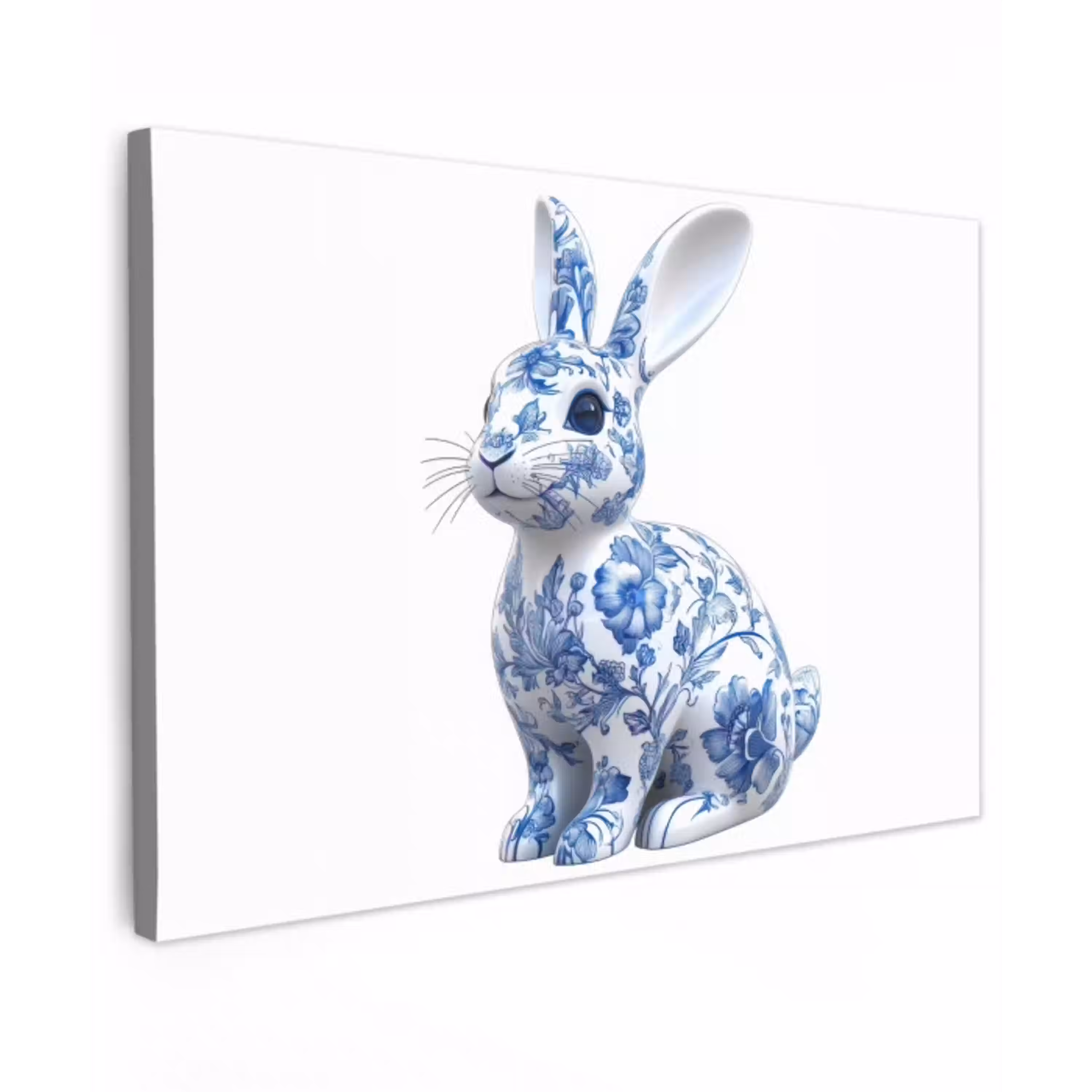 Delftsblauw - Haasje - Wit Tuinposter op houten frame 2 cm dik klein -3d
