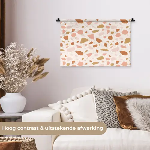 Terrazzo -  Patroon - Kleurrijk - Zalm Wandkleed katoen klein 269 -sfeer1