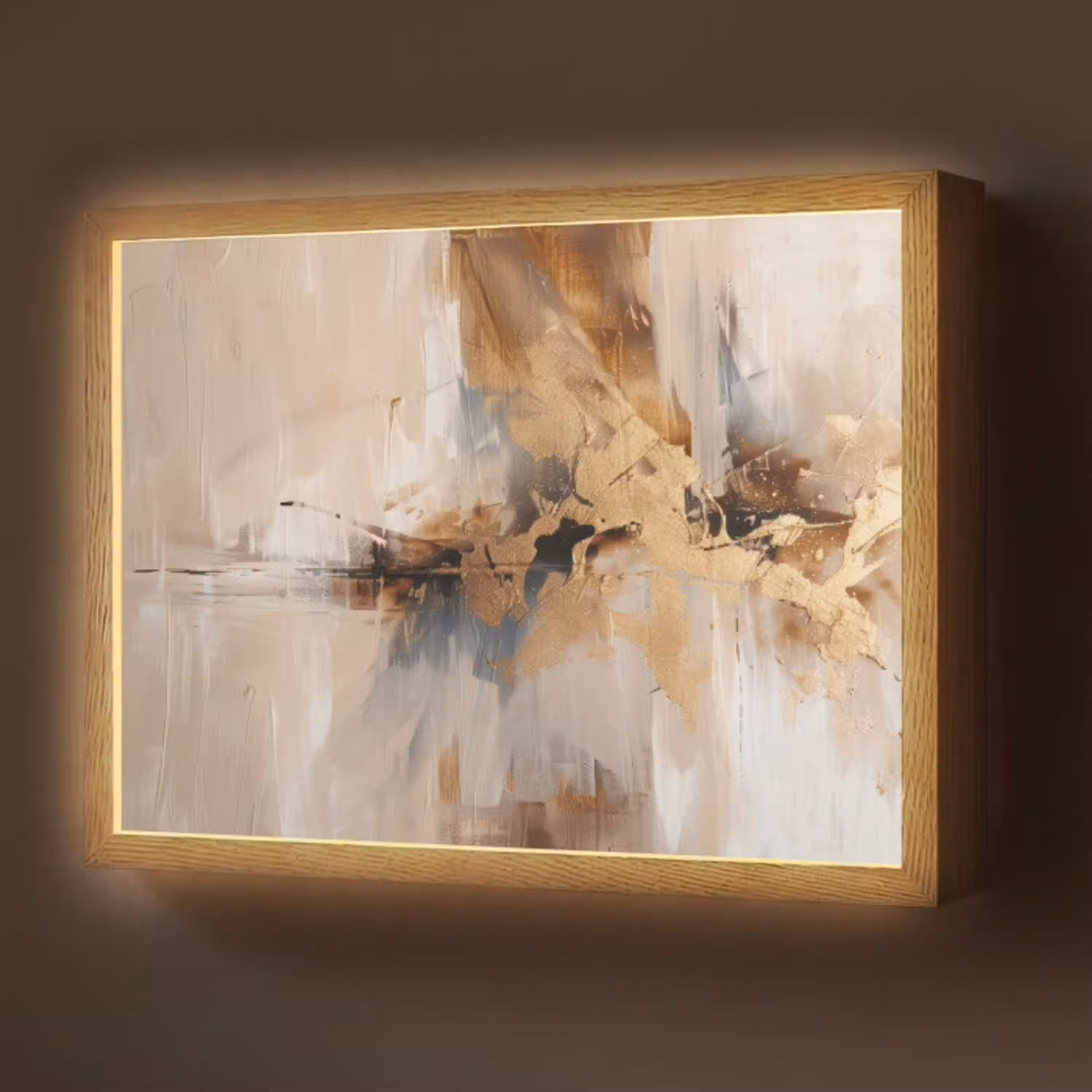 Modern - Bruin - Abstract - Beige Light Box met batterij (Wandlamp) middel -z3d_website