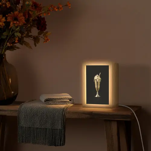 Milkshake - Goud - Drinken - Zwart Light Box met kabel (Tafellamp) klein -sfeer4