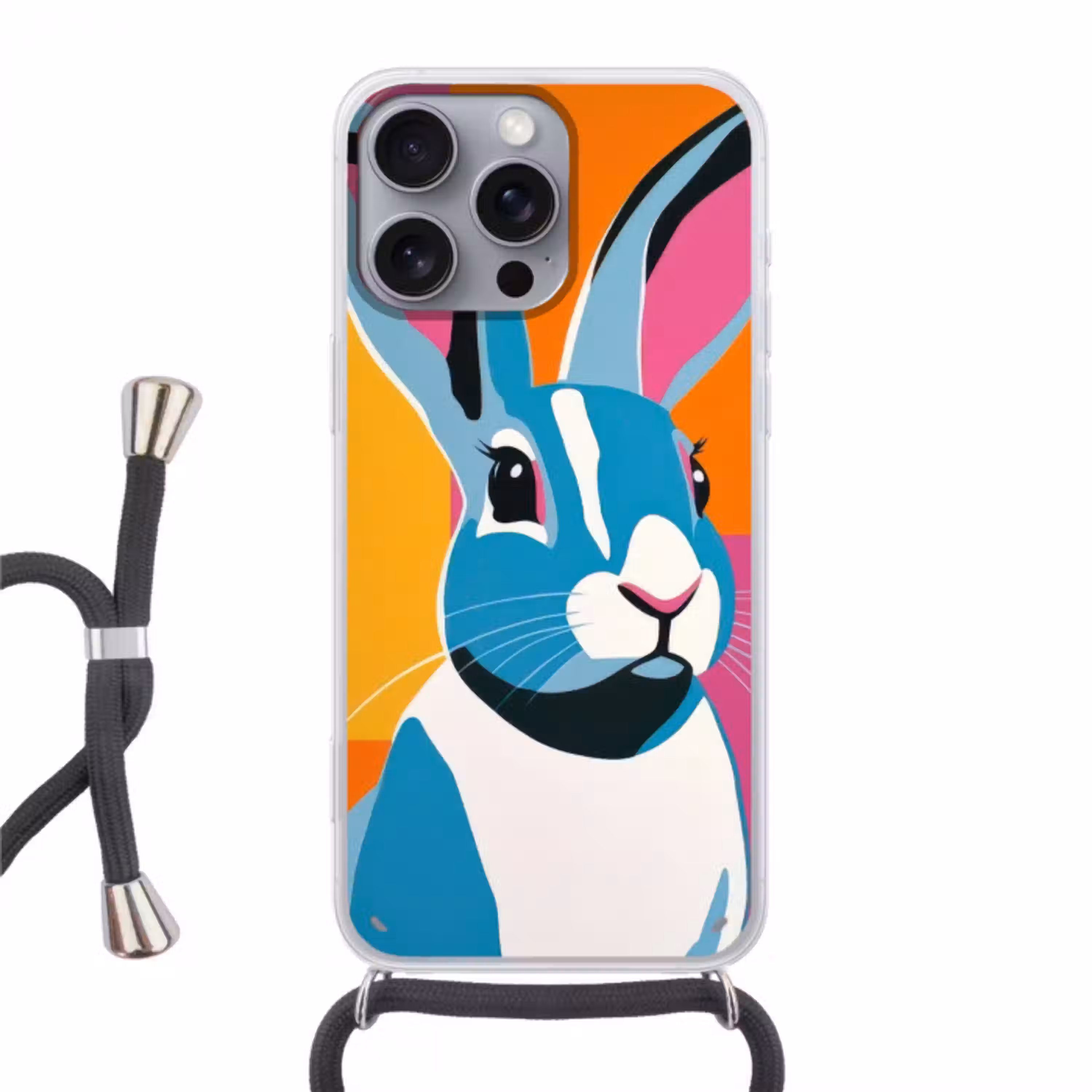 Haas - Kleurvakken - Oren - Roze Hoesje iPhone 16 Pro Max met koord klein -3d
