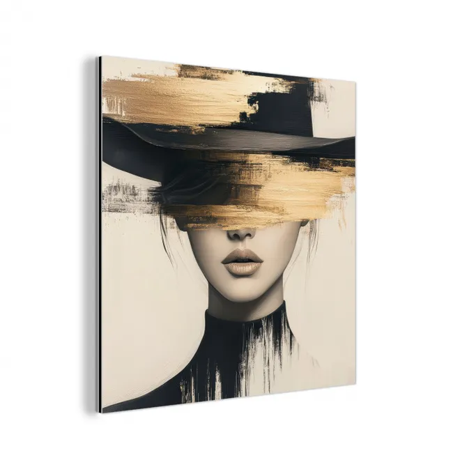 Aluminium schilderij - Vrouw - Hoed - Verf