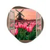 Doorkijk - Tulpen - Bloemen - Molen - Raam Wandcirkel Organisch Plexiglas middel -3d