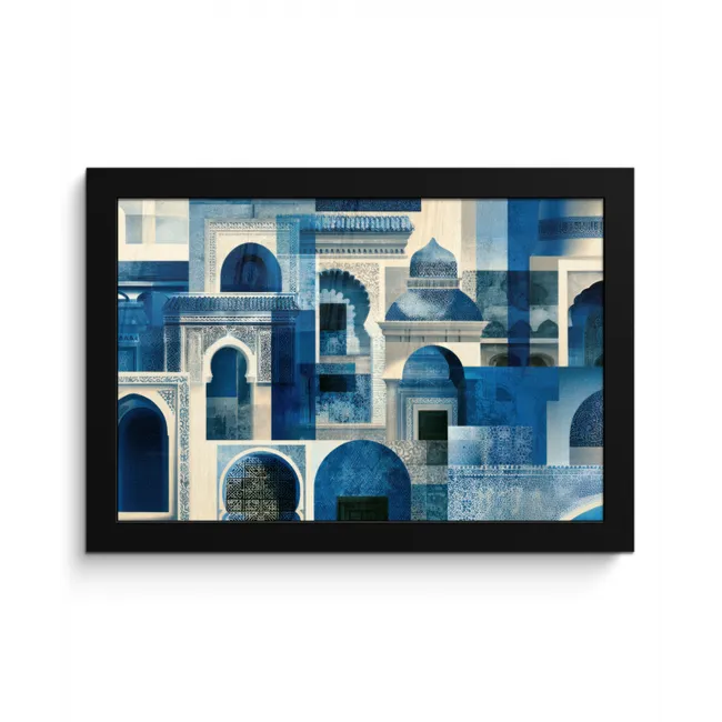 Grafisch - Abstract - Blauw - Wit fotolijst zwart zonder passe partout klein -3d