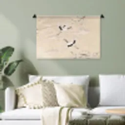 Kraanvogels - Bloesem - Beige Wandkleed katoen klein -sfeer7