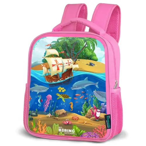 Zeilschip op de oceaan Kinderrugzak - Roze middel -schuin