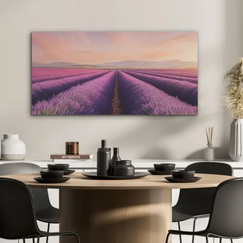 Lavendelveld - Zonsondergang - Paars - Bloemen PET vilt middel -sfeer1