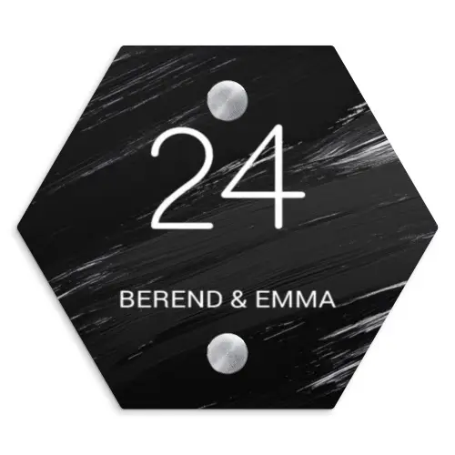 Zwart verftextuur - Klassiek Naambord Hexagon klein -3d