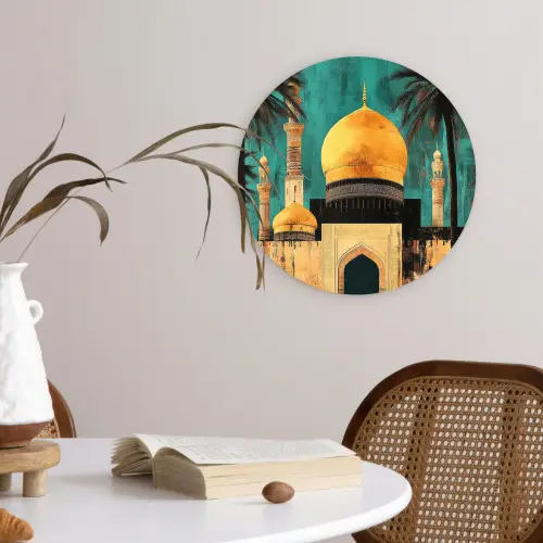 Moskee - Goud - Arabisch - Islamitische Wandcirkel kunststof plaat 5mm dik klein -sfeer4