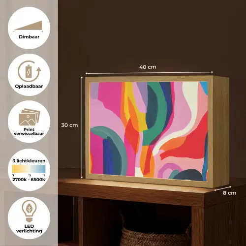 Vormen - Golvend - Abstract - Felroze Light Box met batterij (Wandlamp) middel -USP_websiteoverzichtNL