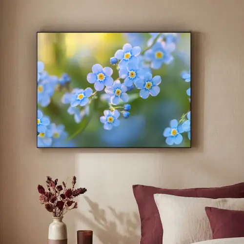 Bloemetjes - Blauw - Vergeet mij nietjes Textielframe zwart klein -sfeer1