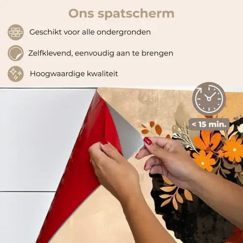 Vrouw - Krullen - Bloemen - Beige keuken achterwand spatscherm klein -spatscherm_NL