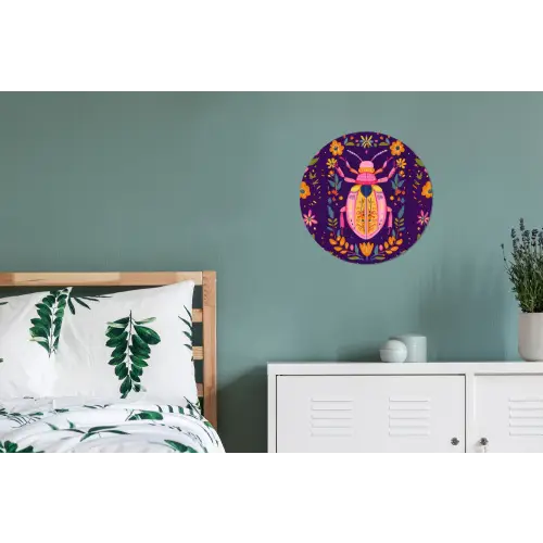 Kever - Felgekleurd - Bloemen - Bladeren Wandcirkel aluminium klein -slaapkamer