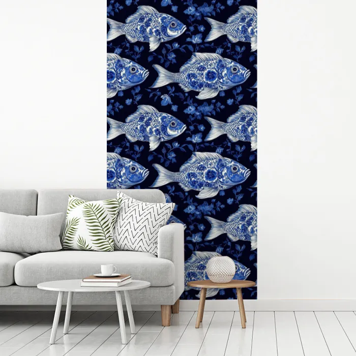 Vissen - Bloemen - Blauw fotobehang vinyl groot 64 -woonkamer