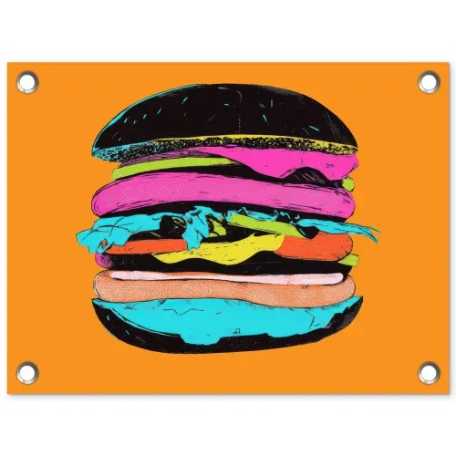 Hamburger - Kleurrijk - Speels tuinposter los doek klein -3d