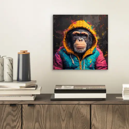 Graffiti - Chimpansee - Jas - Aap - Verf aluminium wit klein -sfeer1