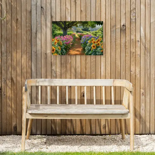 Kleurrijk Tuinpad Tuinposter op houten frame 2 cm dik klein -sfeer4