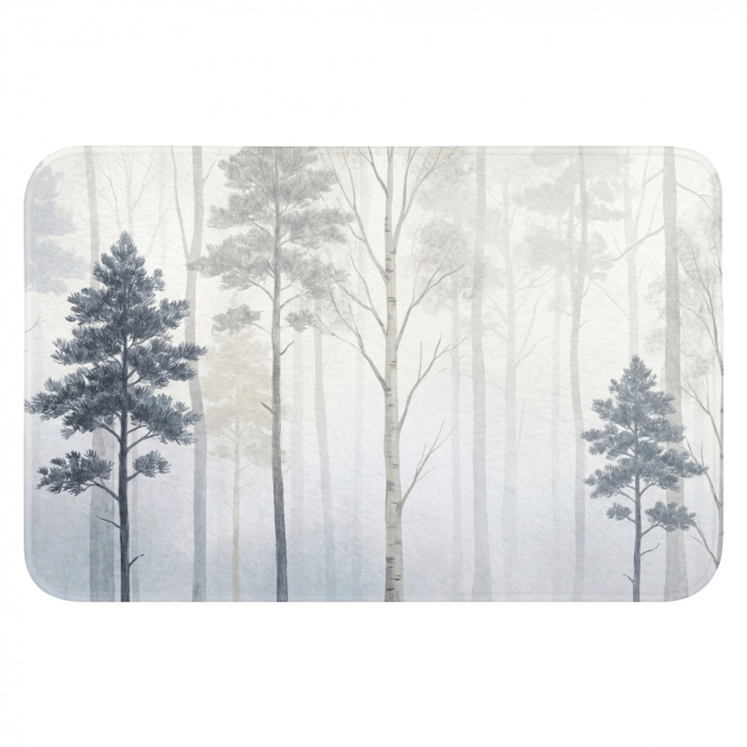 Bos - Bomen - Mist - Natuur - Illustratie - Grijs Badmat klein -3d