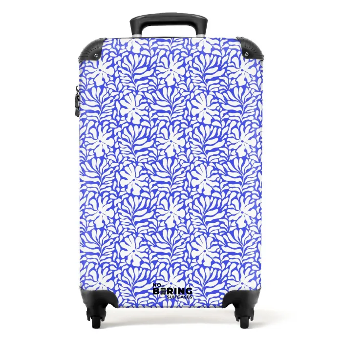 Bloemen en bladeren op blauwe achtergrond NBS - Handbagage koffer - Kinderen Unisex middel -productfoto_recht